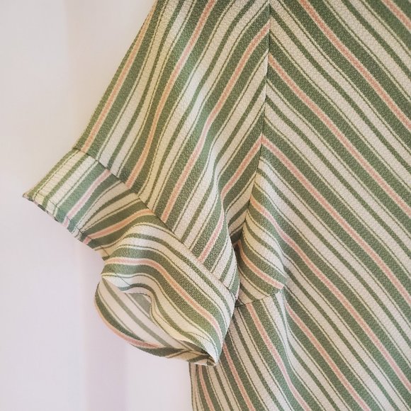 Monteau Semi-Cropped Top Butterfly Sleeves Ruffled Hem Pink, Green, White Size M - Picture 5 of 13